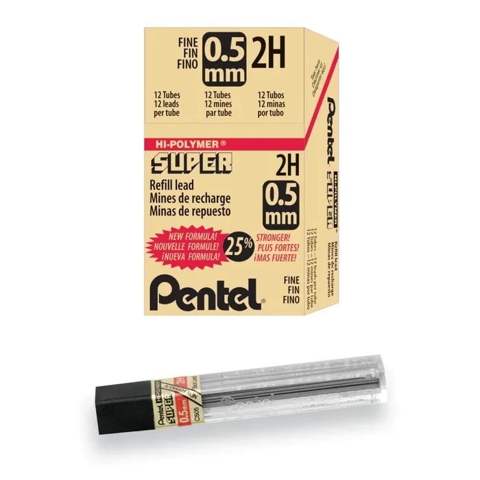 0.5Mm 2H Super Hi-Polymer Lead Refill Fine 12 Pcs/Tube