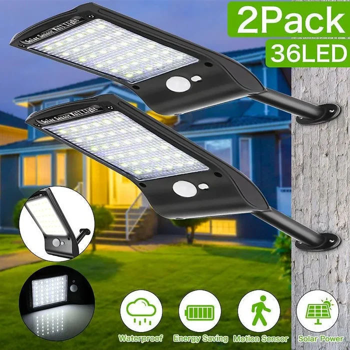1/2 Pack Outdoor Solar Gutter Lights Wall Sconces with Rotatable Mounting Pole Solar Powered Motion Sensor Security Lights Wall Detector Lights For Patio Deck Yard Garden Driveway