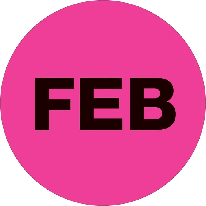 1″ Circle – “FEB” (Fluorescent Pink) Months of the Year Labels 500/Roll