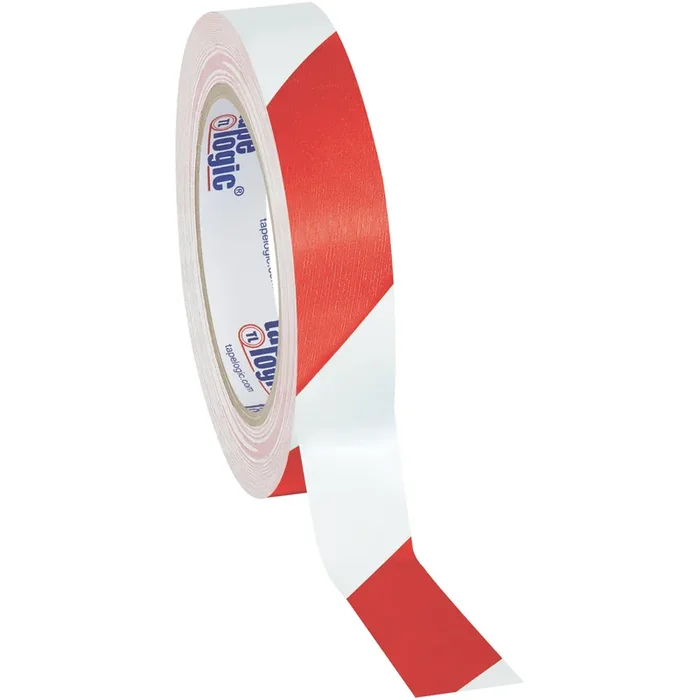 1″ x 36 yds. Red/White Striped Vinyl Safety Tape 3/Case