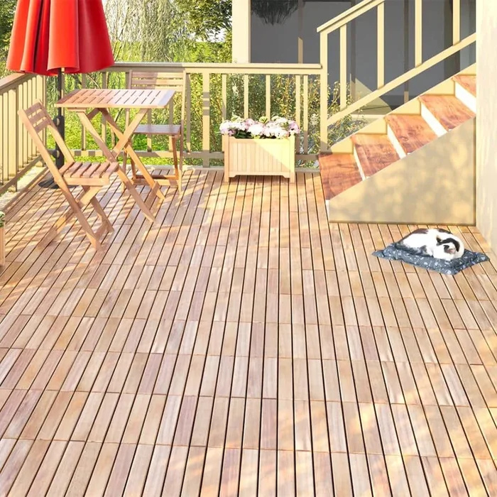 1 ft. x 1 ft. Acacia Wood Interlocking Deck Tiles in Natural, Indoor Outdoor Striped Pattern Floor Tiles (10 per Case)