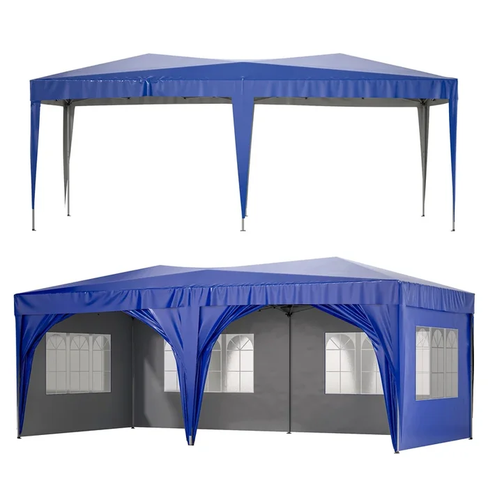 10’X20′ Ez Pop Up Canopy Outdoor Portable Party Folding Tent With 6 Removable Sidewalls Carry Bag 6Pcs Weight Bag Beige Blue Blue Metal