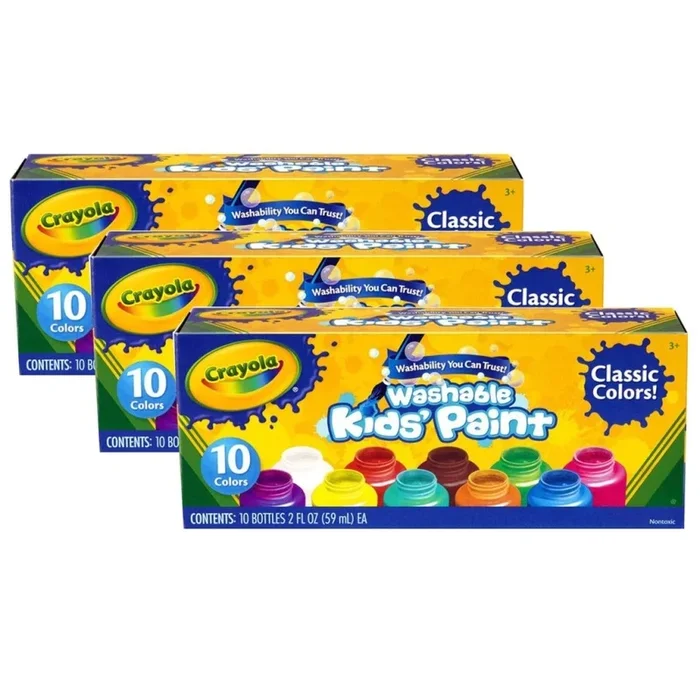 10 Assorted Colors Washable Kid’s Paint 3Ct