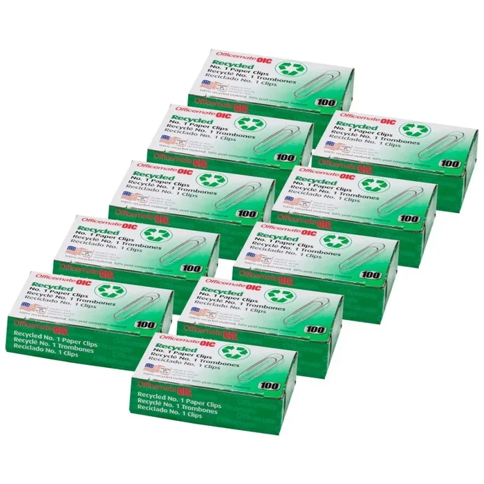 10 Boxes Recycld Paperclip No.1 Gem 100/Bx
