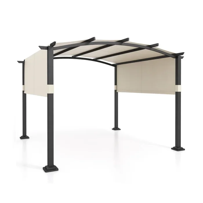 10 x 10 ft Outdoor Pergola Modern Arched Patio Garden Shelter with Retractable Sunshade Canopy