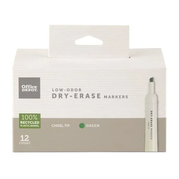 100% Recycled Low-Odor Dry-Erase Markers, Chisel Point, Green, Pack Of 12