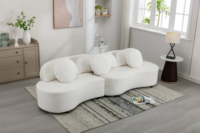 103.9″ Modern Living Room Sofa Lamb Velvet Upholstered Couch Furniture For Home Or Office, Beige Beige Foam 2 Seat