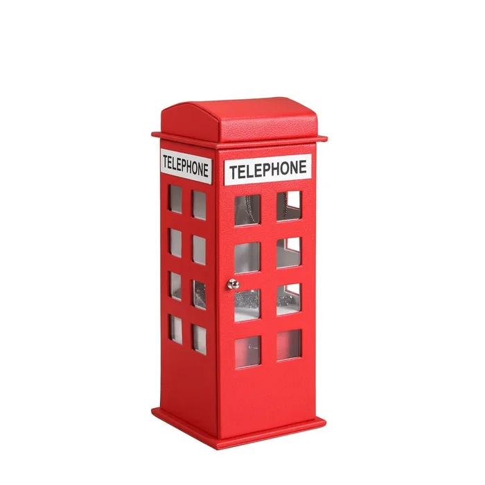 11.5″ Tall Leather Jewelry Box, British Telephone Design, Red Red Leather