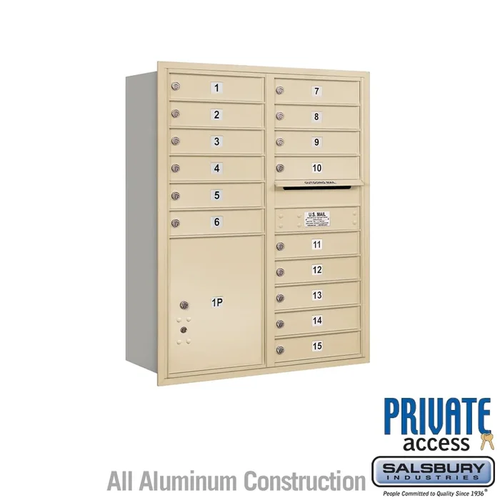 11 Door High Recessed Mounted Mailbox with 15 Compartments and Parcel Locker – Sandstone Finish