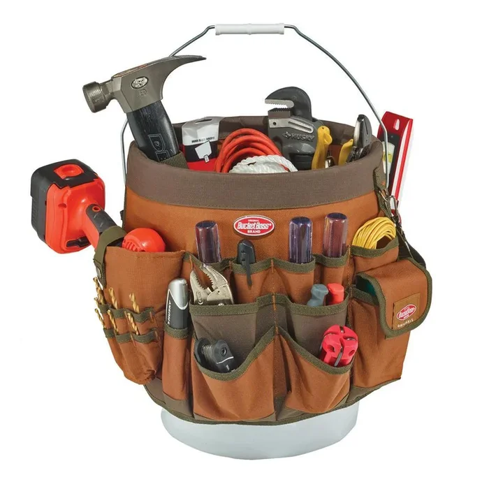11 in. 56-Pocket Tool Bucket Organizer in Brown and Green