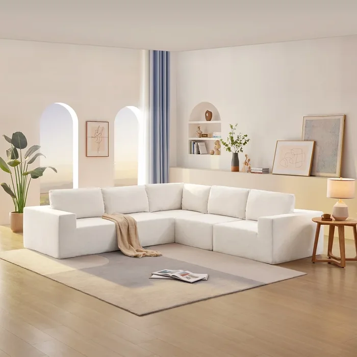 116×116″ Modular L Shaped Sectional Sofa,Luxury Floor Couch Set,Upholstered Indoor Furniture,Foam-Filled Sleeper Sofa Bed for Living Room,Bedroom,5 PC Free Combination,3 Colors