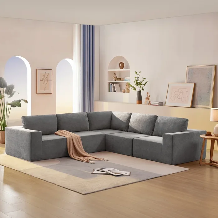 116×116″ Modular L Shaped Sectional Sofa,Luxury Floor Couch Set,Upholstered Indoor Furniture,Foam-Filled Sleeper Sofa Bed for Living Room,Bedroom,5 PC Free Combination,3 Colors