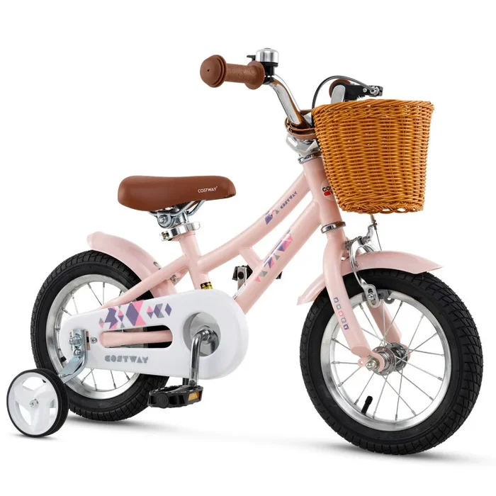 12/14/16/18 Inch Kids Bike Retro Bicycle with Adjustable Height and Basket for Ages 3-8 Years Old