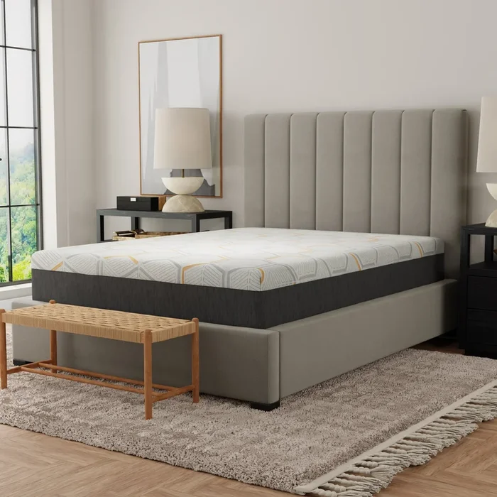 12″ Copper Gel Cooling Memory Foam Mattress With Edge Support And Air Grid Base Cal King Split Head Grey Foam California Split King