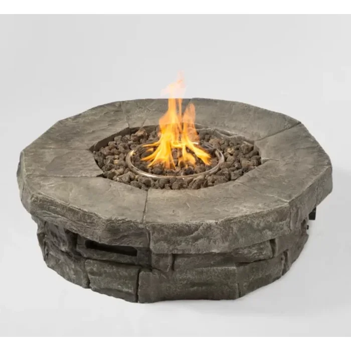 12″ H X 37″ W Outdoor Fire Pit Table Stone Gray Garden & Outdoor Modern Stone Concrete