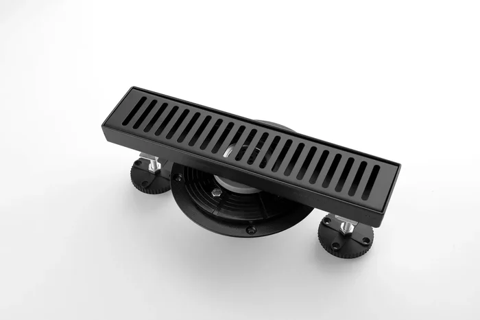 12 Inches Linear Shower Drain With Removable Capsule Pattern Grate, 304 Stainless Shower Drain Included Hair Strainer And Leveling Feet, Flange Matte Black Stainless Steel