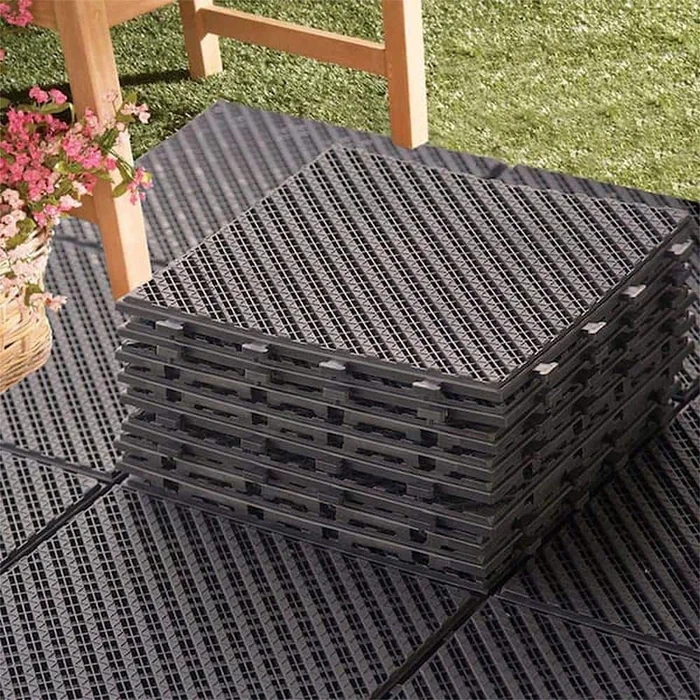 12in.W x12in.L Outdoor Stripe Pattern Square Drain Plastic PVC Interlocking Flooring Deck Tiles(Pack of 27Tiles)in Brown