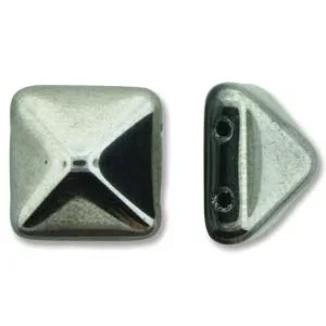 12mm Czech 2-hole Pyramid Bead- Jet Chrome