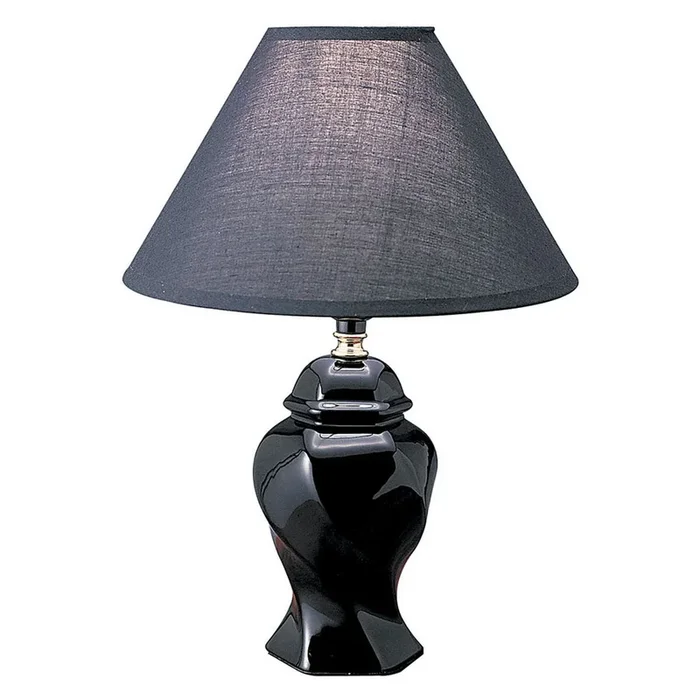 13″ Tall Ceramic Table Lamp, Urn Shaped With Black Finish, Linen Shade Black Ceramic