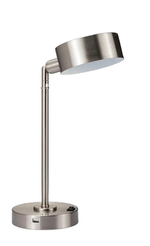 15″ Tall “Cambert” Led Table Lamp With Usb Port, Brushed Silver Finish Silver Metal