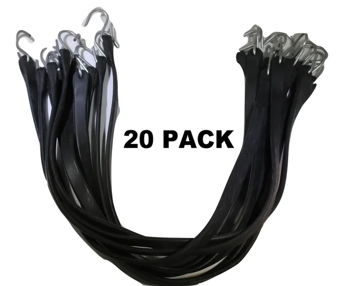 15 Inch Rubber Tarp Straps w/ Crimped S Hooks | 20 PACK
