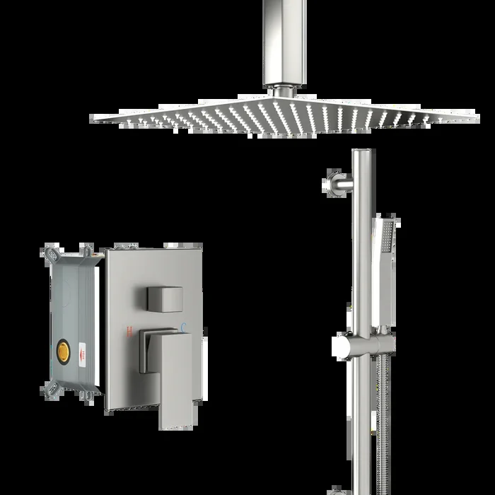 16″ Rain Shower Head Systems, with 26.18 inch Adjustable Angle Slide Bar, Brushed Nickel, Ceiling Mounted shower