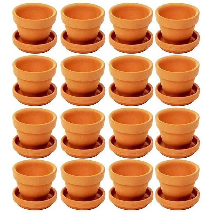 16-Pack Terra Cotta Pots with Saucer, Mini Small Terracotta Flower Clay Pots Planters with Saucer Ceramic Pottery Nursery Indoor Outdoor Gardening for Cacti & Succulent Plants, Brown 2.2 x 1.9 inches