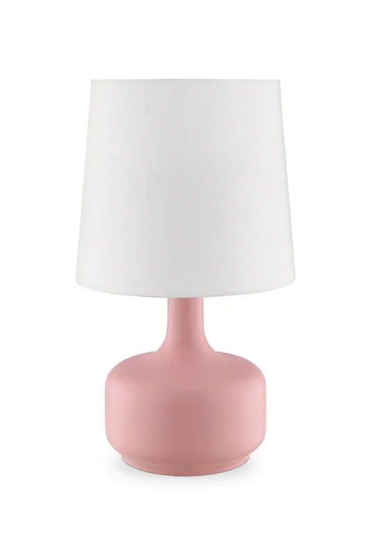 17.25″ Tall “Cheru” Modern Mid Century Touch On Table Lamp, Powder Pink Pink Metal