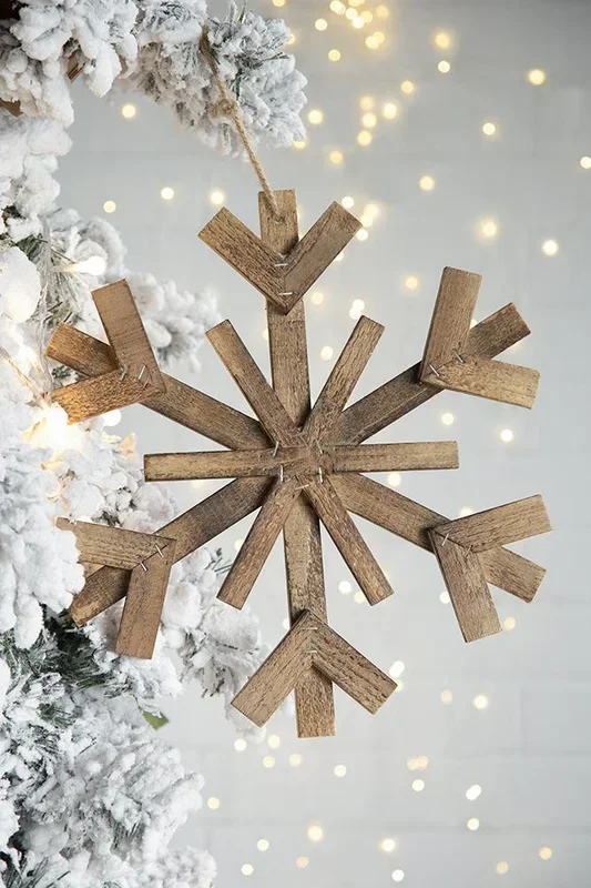 17.7″ X 17.7″ Large Fir Wood Snowflake Ornaments, Hanging Home Decor Accents For Christmas Tree, Wall Art, Holiday Display, Set Of 2 Brown Wood