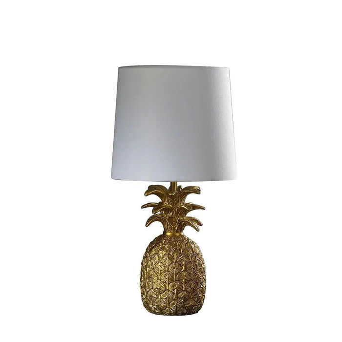 17″ In Golden Brass Tropical Heahea Pineapple Table Lamp Gold Polyresin