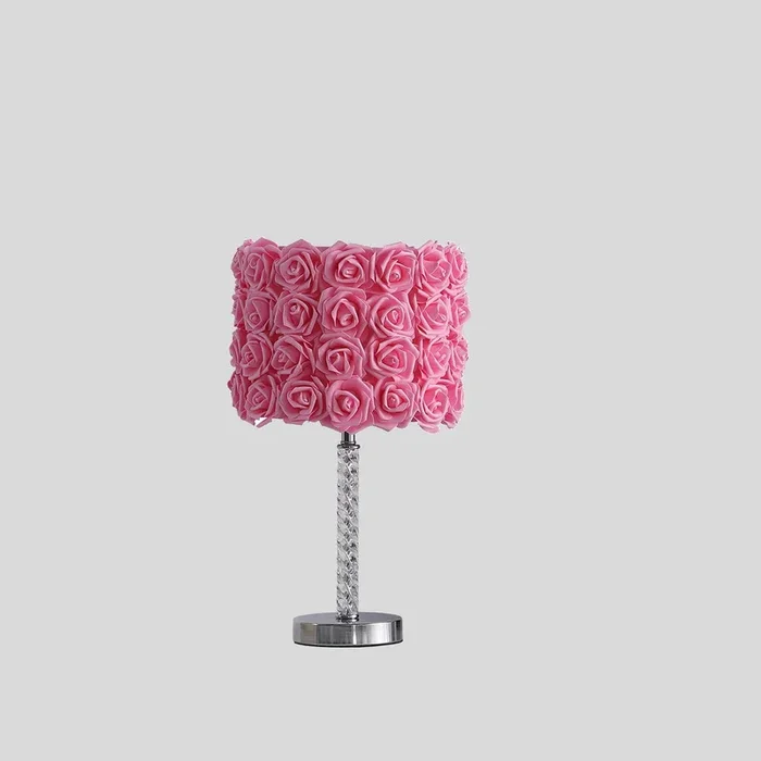 18.25″ Pink Roses In Bloom Acrylic Metal Table Lamp Multicolor Metal