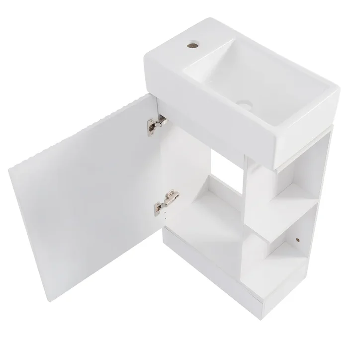 18.6″ Bathroom Vanity With Sink, Bathroom Vanity Cabinet With Two Tier Shelf, Left Or Right Orientation, White White Mdf