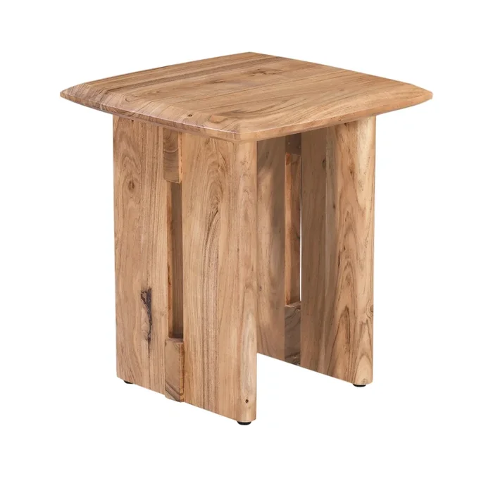 18 In. Solid Acacia Wood End Side Table With Curved Edges, Modern Living Room Sofa Side Table, Brown Walnut Brown Brown Primary Living Space Contemporary Freestanding Acacia Rectangular Coffee & End Tables Rectangular Solid Wood