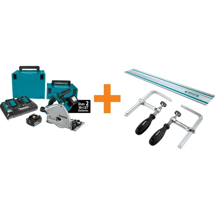 18-Volt X2 LXT (36V) Brushless 6-1/2 in. Plunge Circ Saw Kit (5.0 Ah) w/55 in. Guide Rail and Guide Rail Clamp (2-Pack)