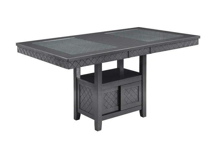 1Pc Transitional Counter Height Dining 12″ Leaf Table With Storage Underneath Sliding Door Glass Wooden Dining Room Table Furniture Gunmetal & Brown Finish Gunmetal Brown Dining Room Transitional Rectangular Wood