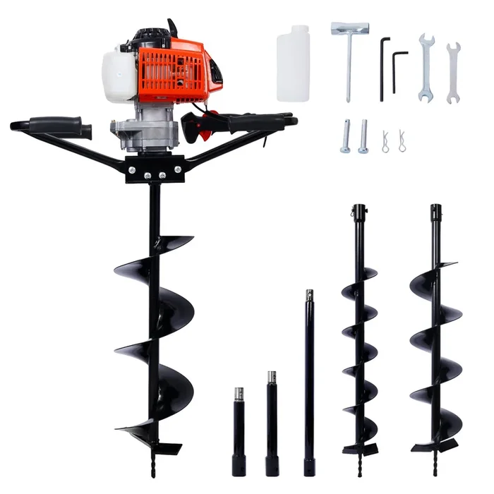 2.7Hp Post Hole Digger 63Cc Two Person Handle Gas Powered 2 Stroke Auger Digging Drill Shaft Size 3 4″ Machine Only Epa Complaint Withl4″ L6″ L8″ Drill Bits Ext Rod Kits Black Steel