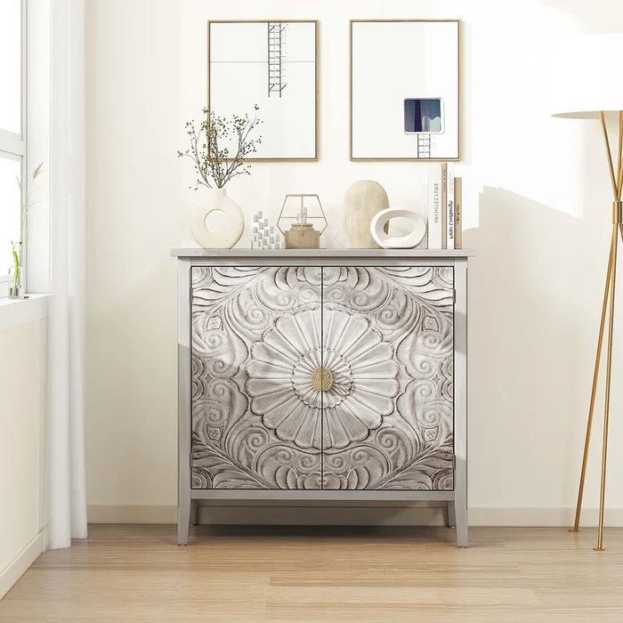 2 Door Cabinet, American Furniture, Suitable For Bedroom, Living Room, Study Light Grey Mdf