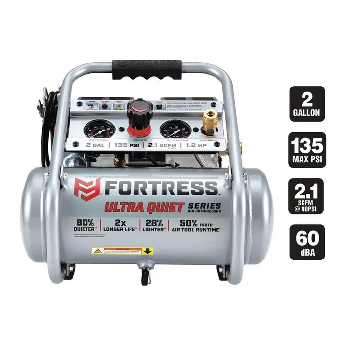 2 Gallon 135 PSI Ultra Quiet Hand Carry Jobsite Air Compressor