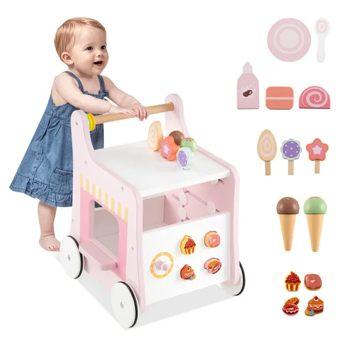 2-in-1 Baby Walker with Storage and Ice Creams for 1+ Years Old