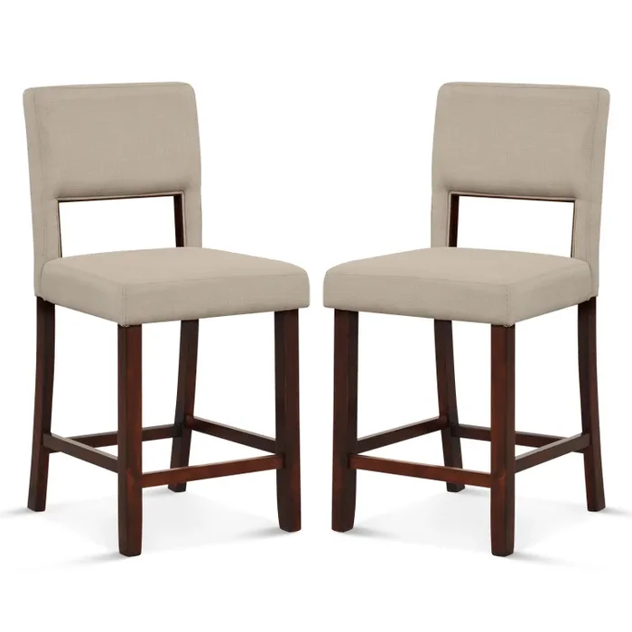 2 Piece Bar Chair Set with Hollowed Back and Rubber Wood Legs
