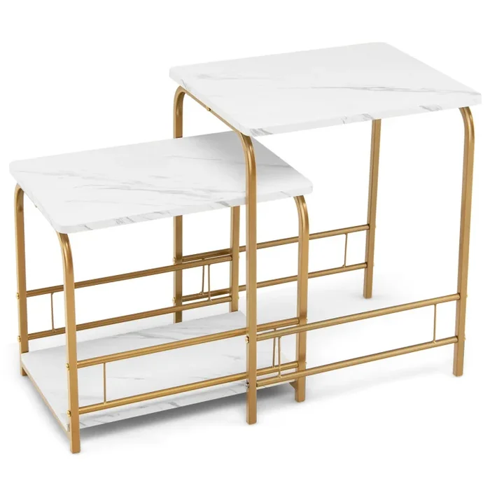 2 Pieces Faux Marble Nesting Table for Small Space