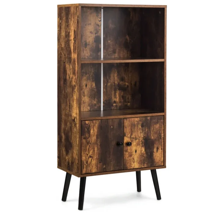2-Tier Retro Bookcase Bookshelf with 3 Compartments