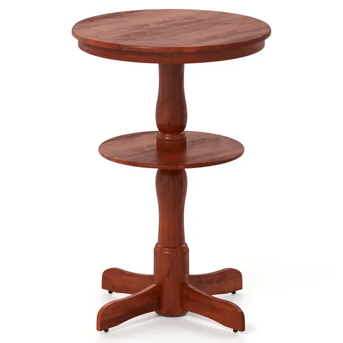 2-Tier Round High Top Bar Table with Storage Shelf and Pedestal Base