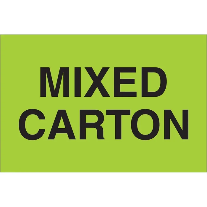 2 x 3″ – “Mixed Carton” (Fluorescent Green) Labels 500/Roll