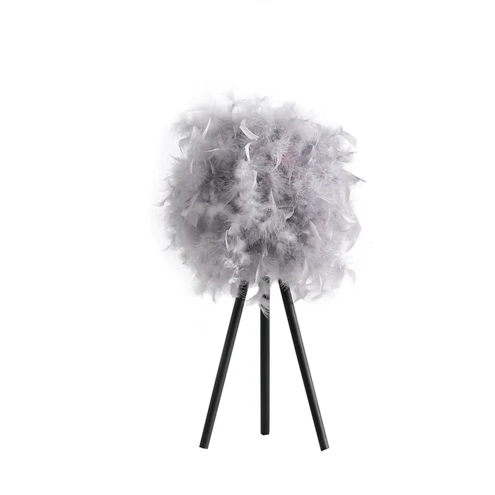 20.5″ In Soft Gray Feather Shade Modern Tripod Metal Table Lamp Gray Polyester