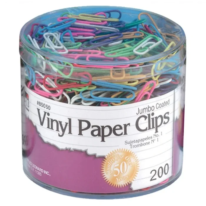 200Ct Tub Of Vinyl Coated Jumbo Paper Clips