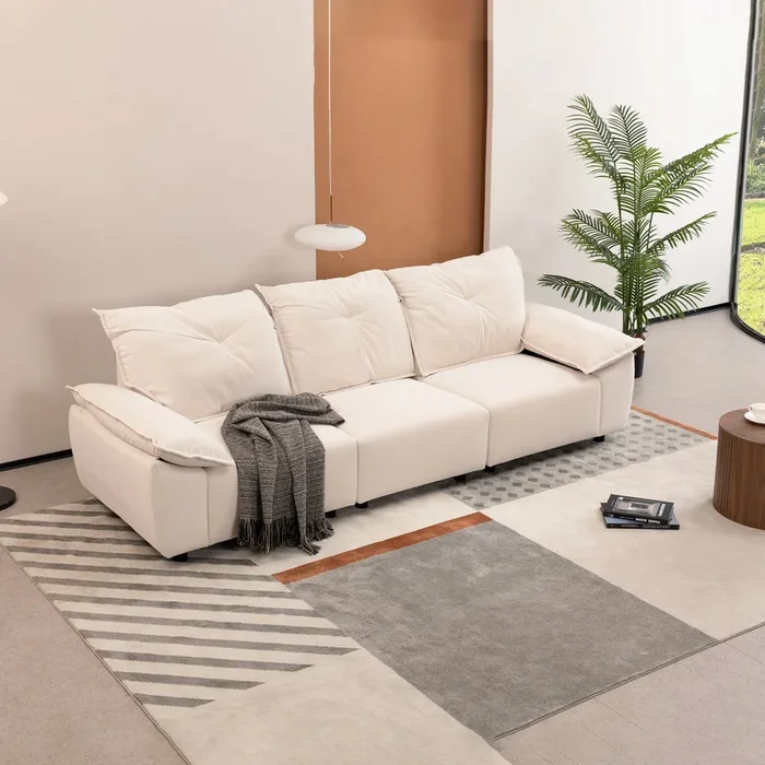 2239 Beige Fabric, Pillowcase Can Be Removed For Cleaning, Backrest Can Also Be Removed, Convenient And Easy To Take Care Of It. Beige Fabric 3 Seat