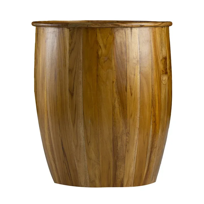 22X22X25″ Drum Side Table With Tray Style Top Brown Wood