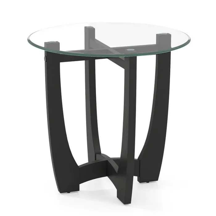 23.5 Inch Round End Side Table with Tempered Glass Tabletop