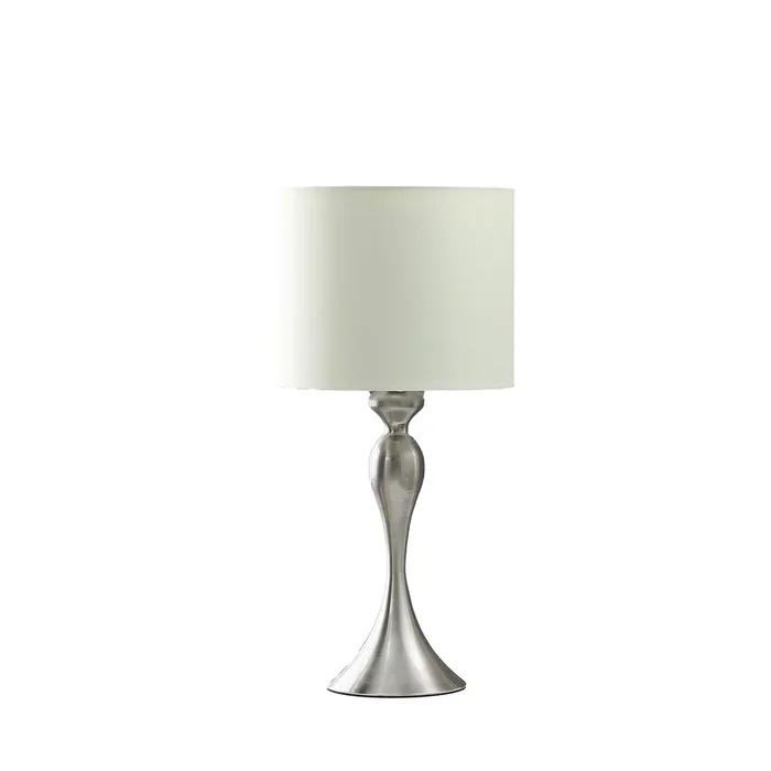 24.5″ In Bailey Brushed Silver Modern Candlestick Metal Table Lamp Silver Fabric Metal